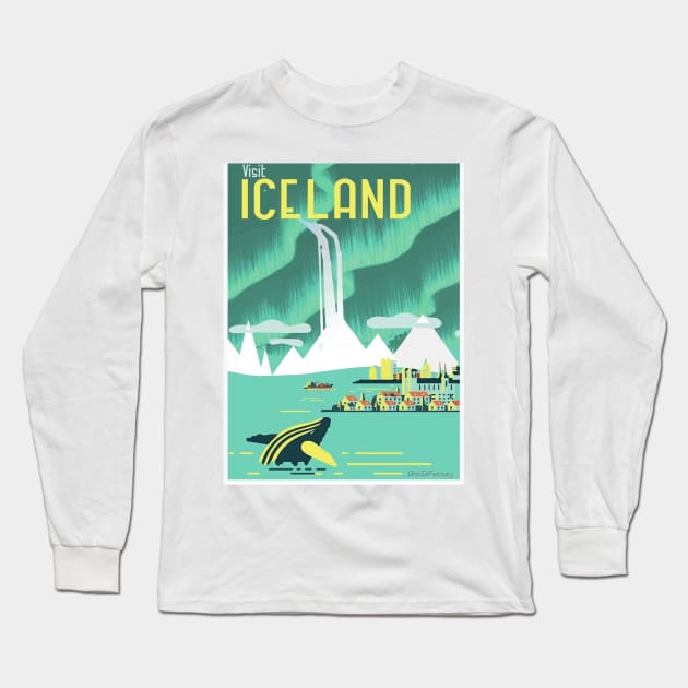 Vintage Visit Iceland Travel Art Long Sleeve T-Shirt by Aquora Art